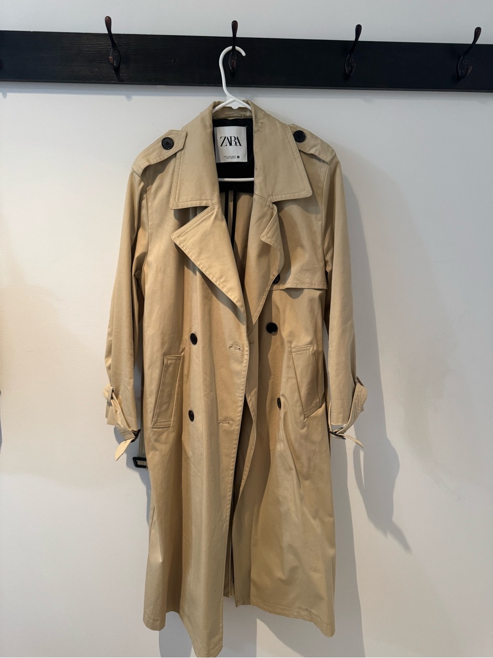 ZARA Women’s Tan Trench Coat with Double-Breasted Front